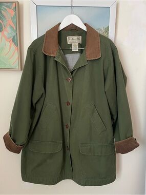 LL Bean Vintage 90s Chore Coat Barn Field Jacket Olive Green Womens 3X